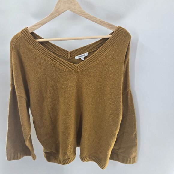 Madewell Egyptian Gold Pullover Cotton Blend Double V-Neck Sweater Medium - Picture 1 of 14